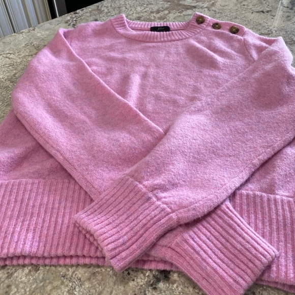 Womens Pink J Crew Sweater Medium Crew Neck With Side Buttons - Picture 2 of 3
